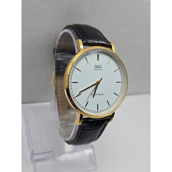 Mens Q & Q By Citizen Quartz Gold Tone Dress Watch White BlackNew Battery 30M WR - Picture 3 of 12